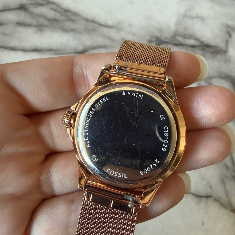 Fossil Rose Gold Multifunction Crystal Bezel Stainless Steel Watch - Picture 3 of 3
